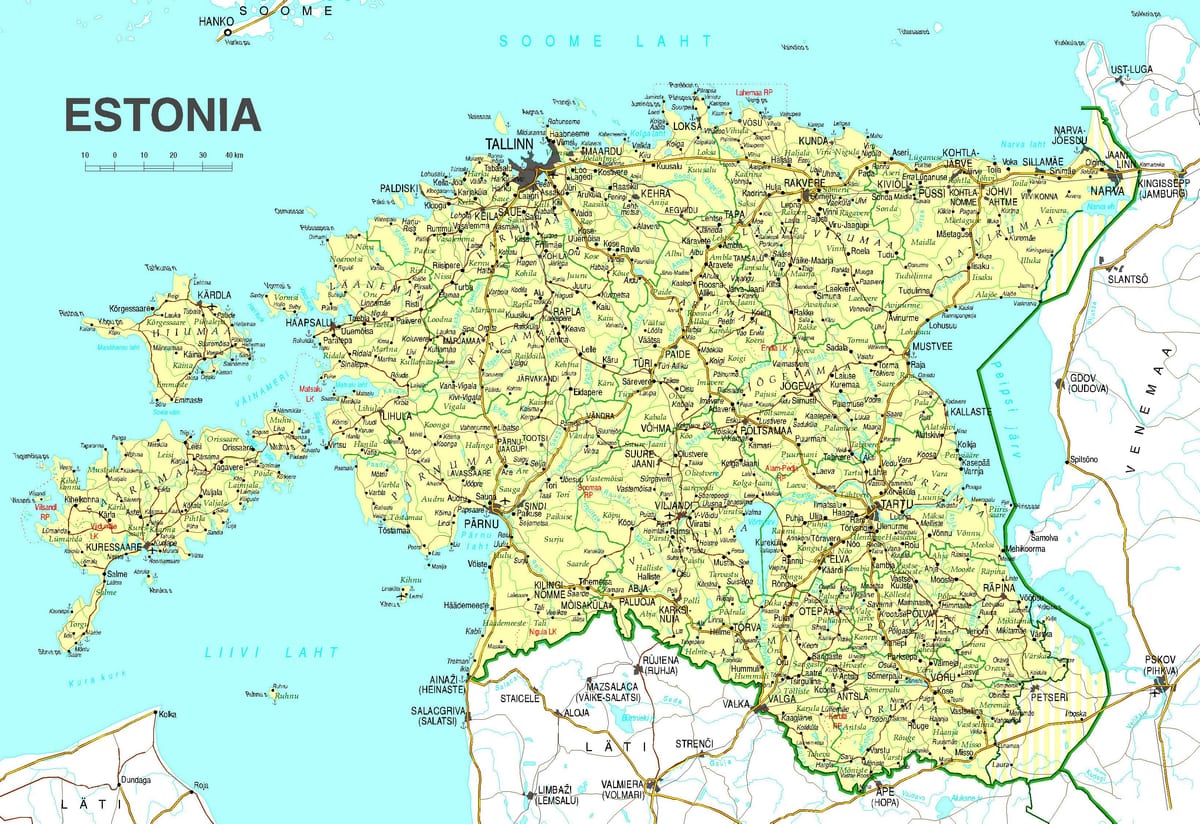 mapa da Estónia estrada