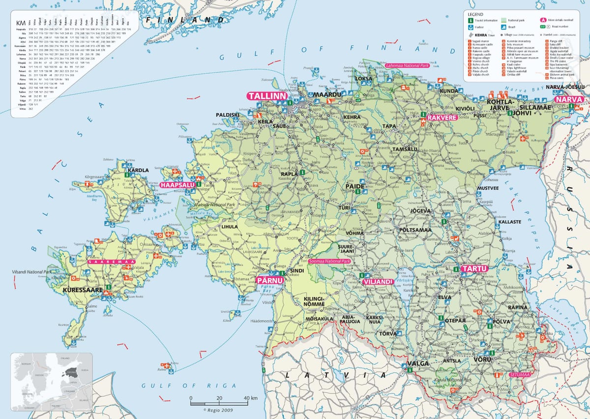mapa turístico da Estónia