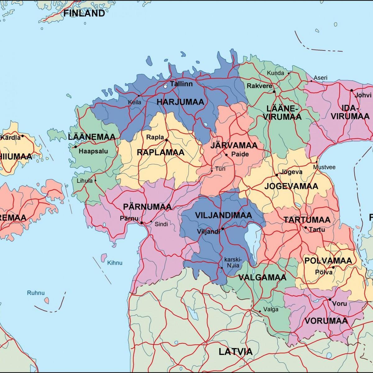 mapa político da Estónia
